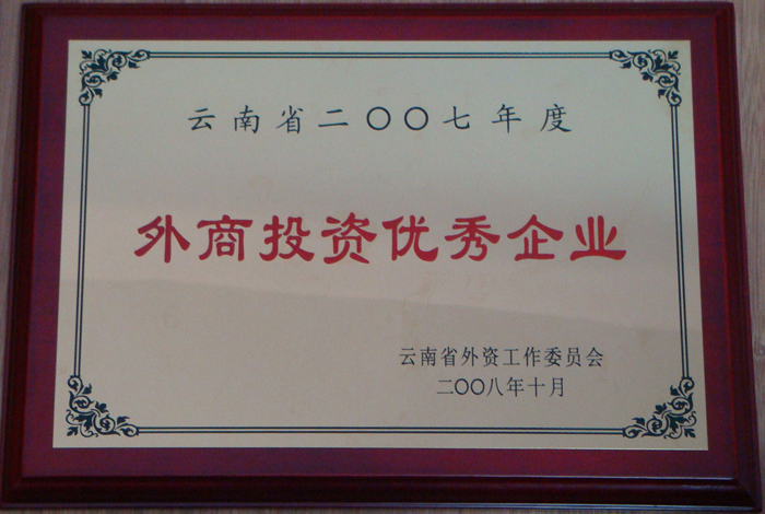 2007年度“云南省外商投資先進(jìn)企業(yè)”獎牌